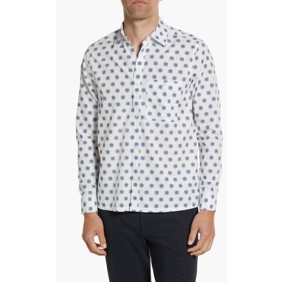 Ted Baker London Ilenka Floral Geo Print Cotton Button-Up Shirt NWOT Size 4/Larg - Picture 1 of 11